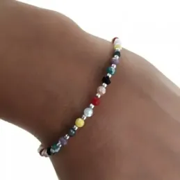 Pulsera plata Ley 925m rodiada 16cm. piedras colores bolas lisas cierre mosquetón