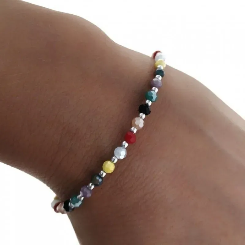 Pulsera plata Ley 925m rodiada 16cm. piedras colores bolas lisas cierre mosquetón