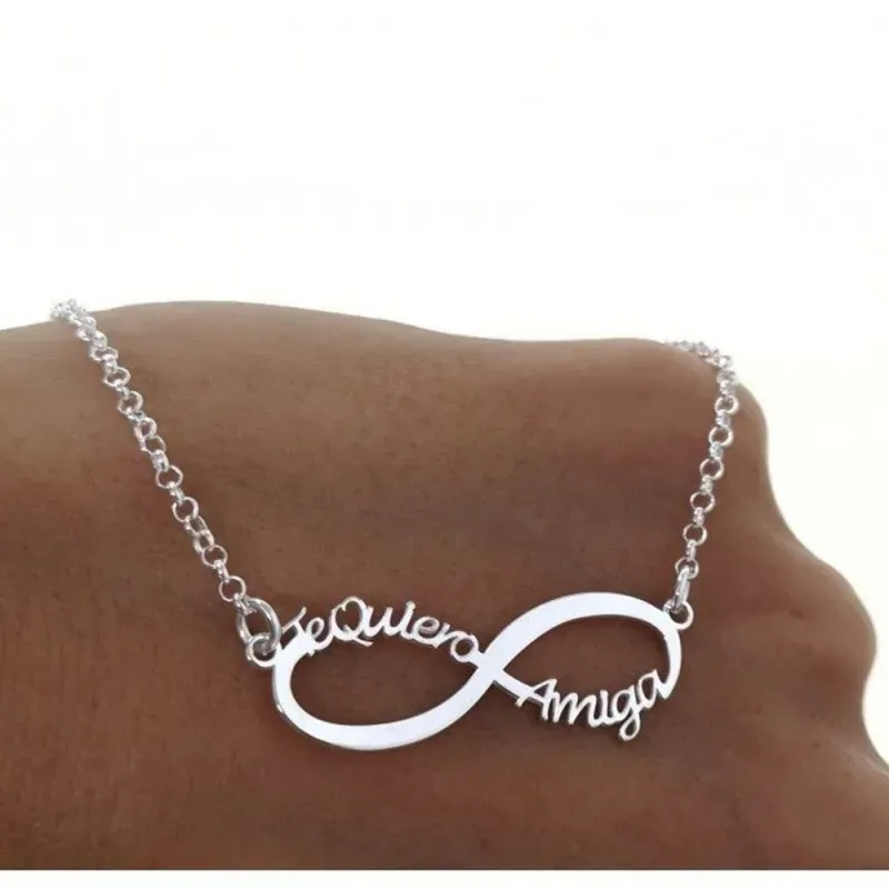 Gargantilla plata Ley 925m rolo 41cm. infinito AMIGA TE QUIERO 3cm. mujer [AC1184]