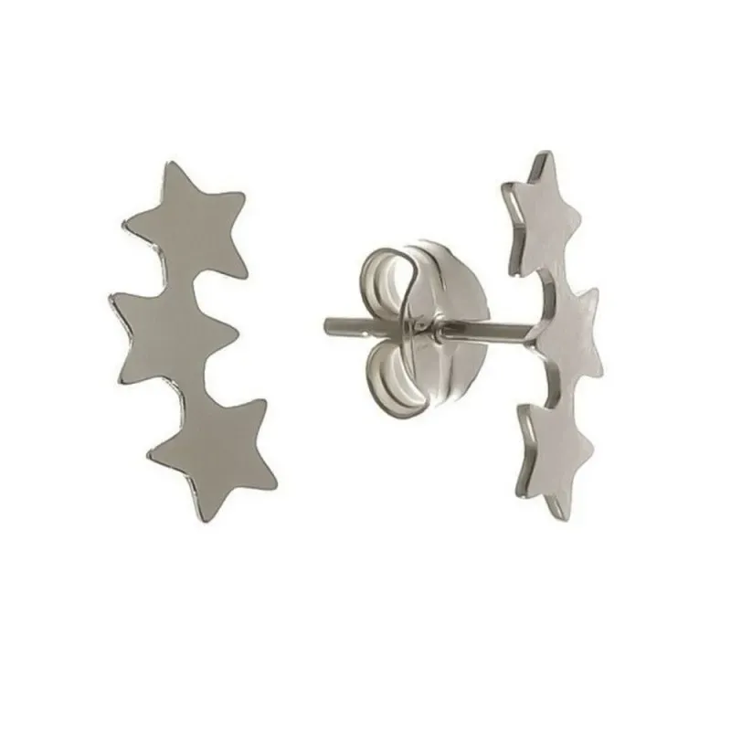 Pendientes plata Ley 925m motivo estrellas 12mm. lisas cierre presión mujer [AC1255]