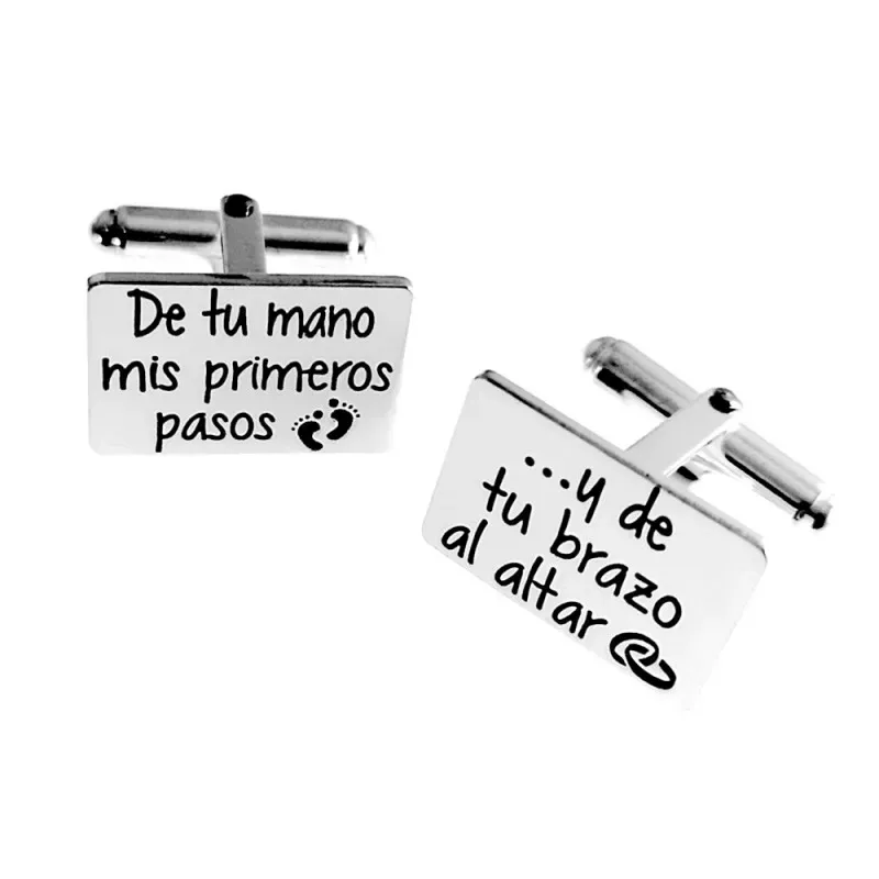 Gemelos plata Ley 925m rectangulares 18mm. dedicatoria papá láser hombre [AC1258]