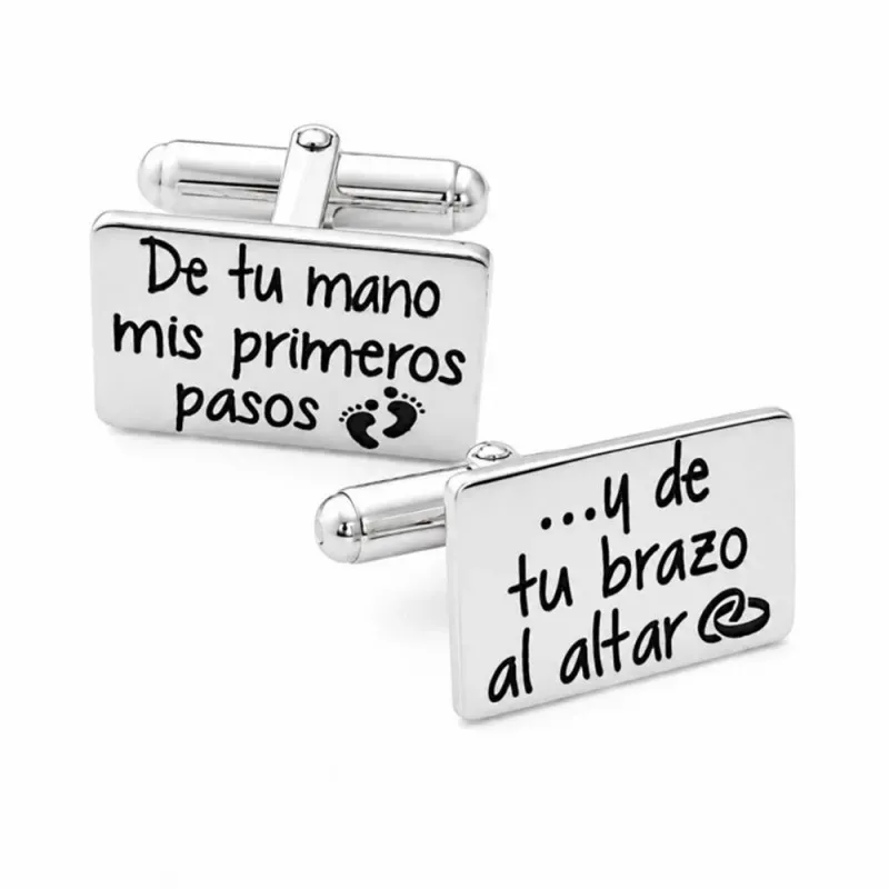 Gemelos plata Ley 925m rectangulares 18mm. dedicatoria papá láser hombre [AC1258]