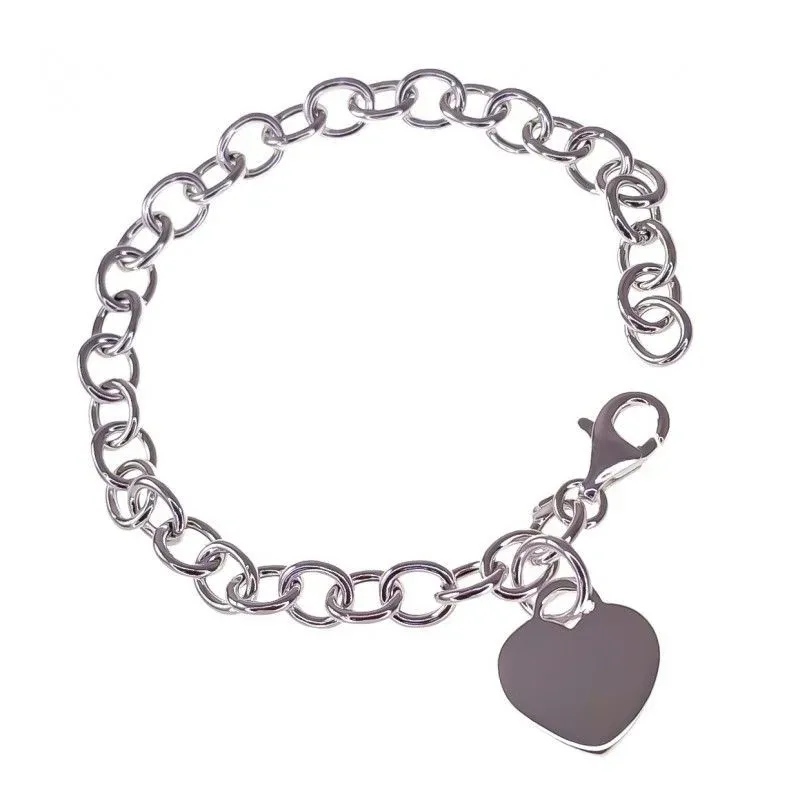 Pulsera plata Ley 925m mujer 18.5cm. cadena eslabones charm corazón liso cierre mosquetón