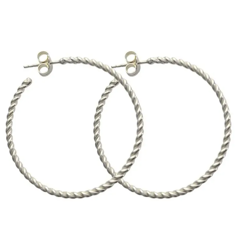 Pendientes plata Ley 925m aros 35mm. reliados cierre presión mujer [AC1179]
