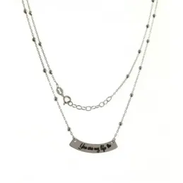 Gargantilla plata Ley 925m 43cm. cadena bolas chapa frase [AB6118]