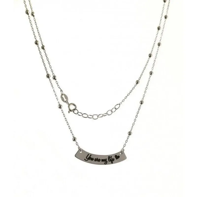 Gargantilla plata Ley 925m 43cm. cadena bolas chapa frase [AB6118]