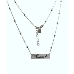 Gargantilla plata Ley 925m 44cm. cadena bolas chapa frase [AB6119]