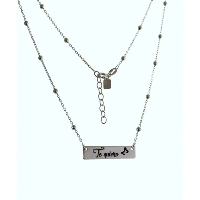 Gargantilla plata Ley 925m 44cm. cadena bolas chapa frase [AB6119]