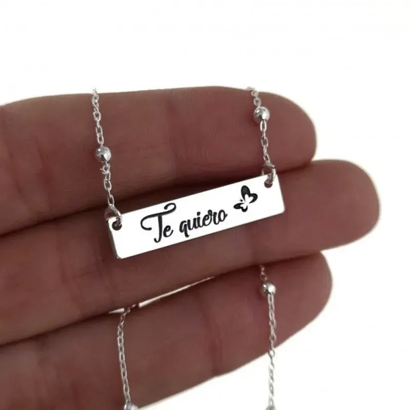 Gargantilla plata Ley 925m 44cm. cadena bolas chapa frase [AB6119]