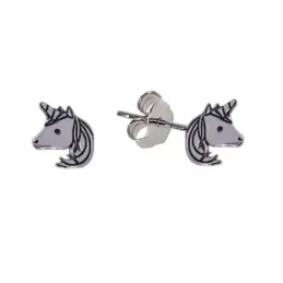 Pendientes plata Ley 925m unicornio 8mm. láser cierre presión mujer [AC1174]