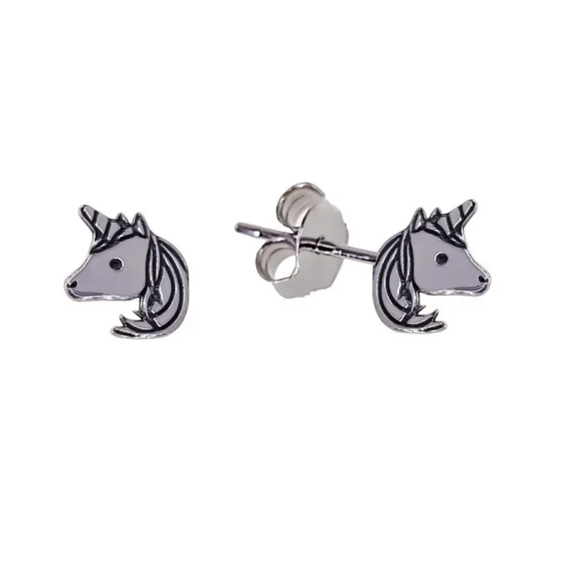 Pendientes plata Ley 925m unicornio 8mm. láser cierre presión mujer [AC1174]