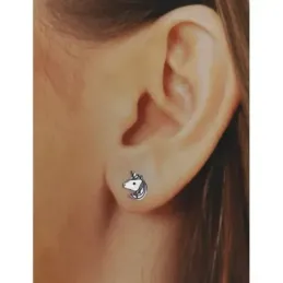 Pendientes plata Ley 925m unicornio 8mm. láser cierre presión mujer [AC1174]