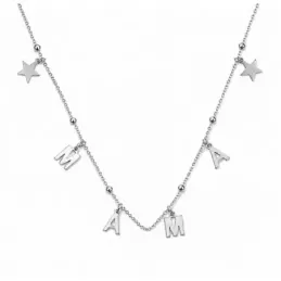 Gargantilla plata Ley 925m cadena 40cm. combinada bolitas letras MAMÁ estrellas colgando mosquetón