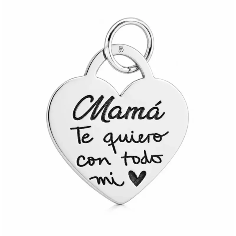 Colgante plata Ley 925m chapa corazón 25mm. mensaje MAMÁ TE QUIERO CON TODO MI CORAZÓN dibujo