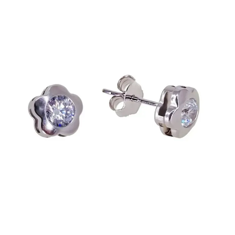 Pendientes plata Ley 925m flor 9mm. mujer lisa centro circonita chatón 5mm. cierre presión
