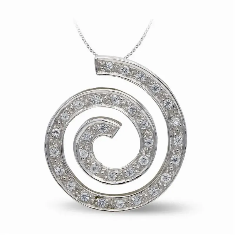 Colgante oro blanco 18k espiral 25.2mm. circonitas mujer