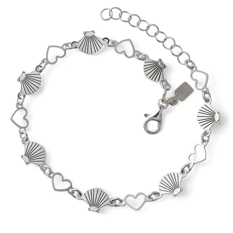 Pulsera en Plata de Ley 925m con 17.5 cm. Conchas Camino Santiago 7 m