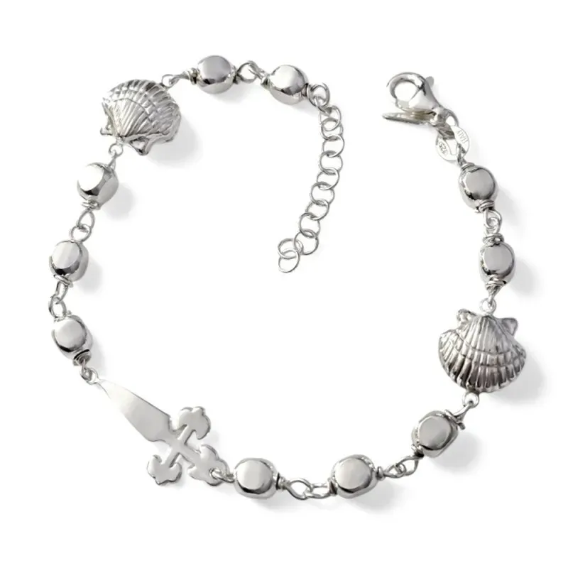 Cruz Concha Camino Santiago Pulsera Plata Ley 925m 16 cm. cuadrados 4