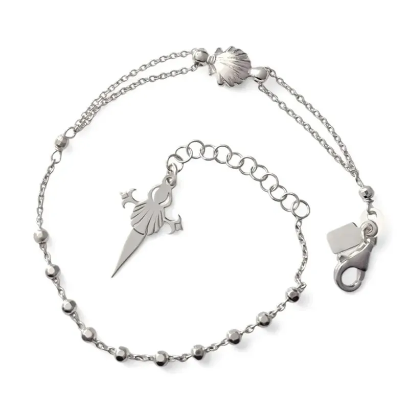 Escudo Cruz Camino Santiago Pulsera Plata Ley 925m 17.5 cm. doble cad