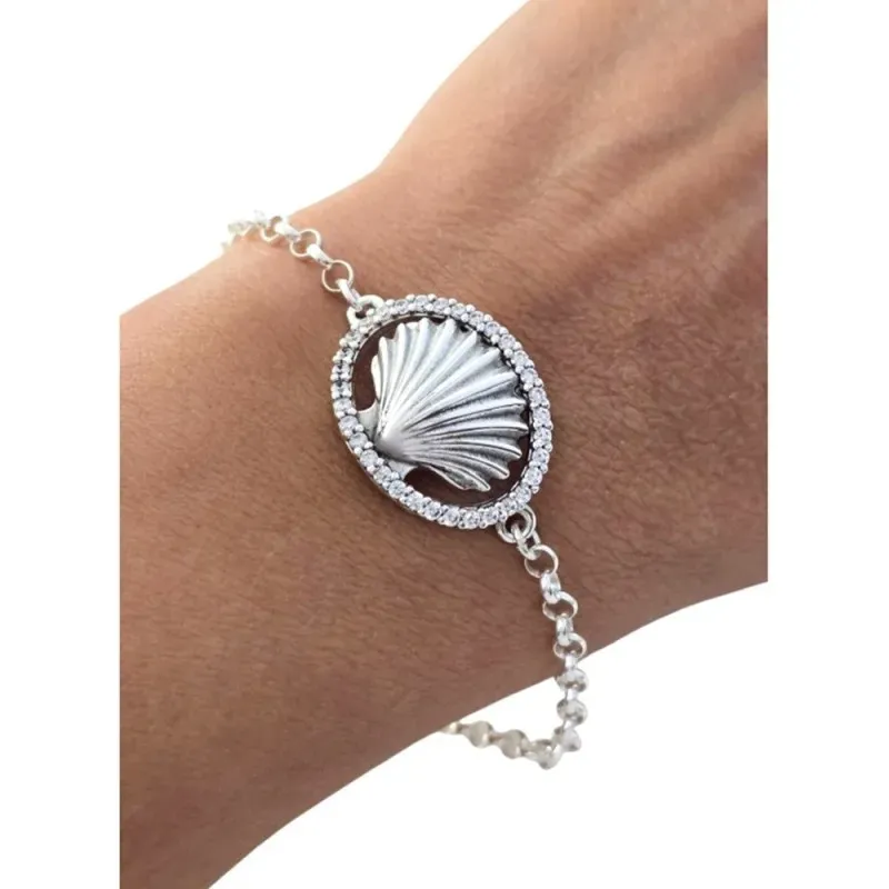 Concha Camino Santiago Pulsera Plata Ley 925m 17 cm. rolo 3.3 mm. con