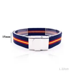 Pulsera bandera de España de tela azul con 22 cm. ancho de 15 mm. con