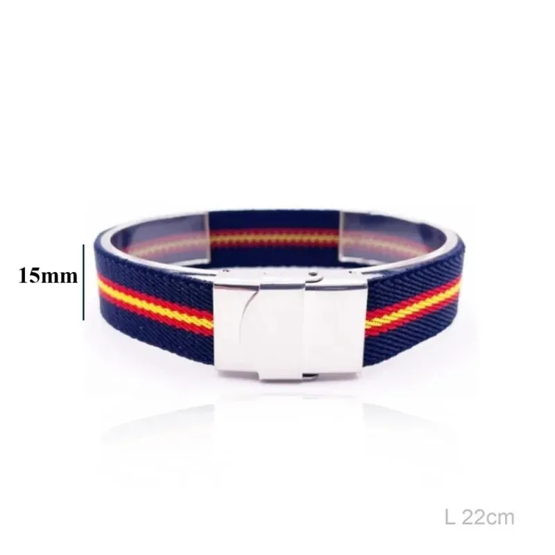 Pulsera bandera de España de tela azul con 22 cm. ancho de 15 mm. con
