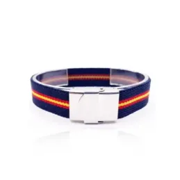 Pulsera bandera de España de tela azul con 22 cm. ancho de 15 mm. con