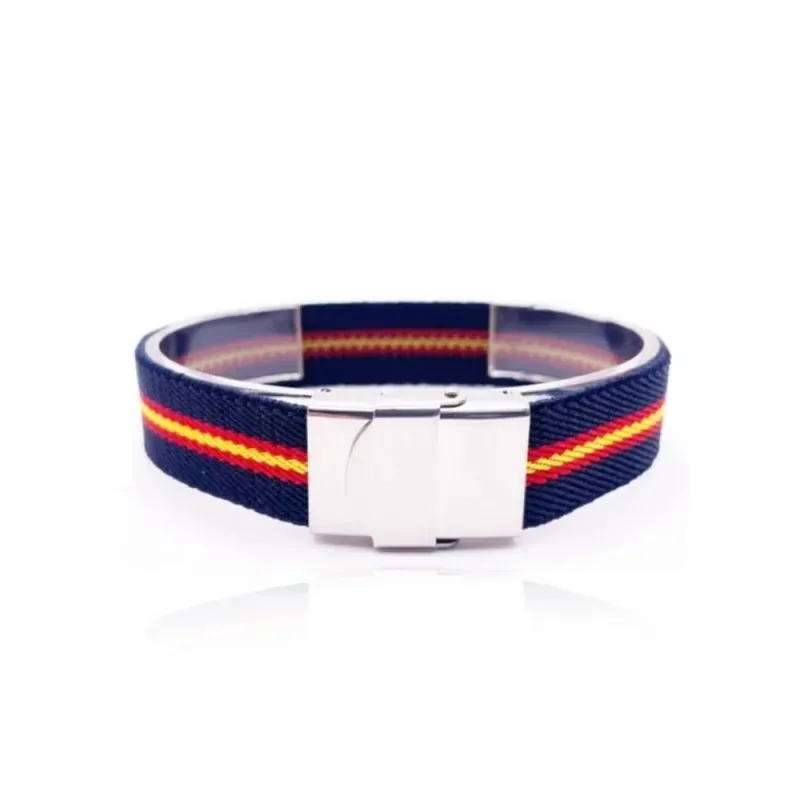 Pulsera bandera de España de tela azul con 22 cm. ancho de 15 mm. con