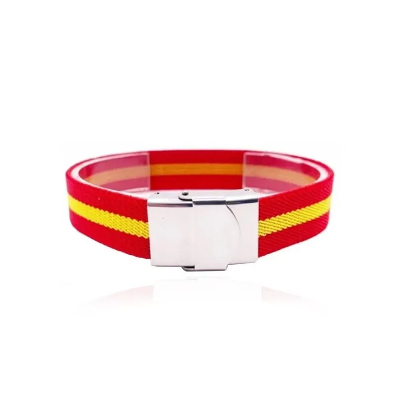 Pulsera bandera de España de tela con 22 cm. ancho de 15 mm. con cier