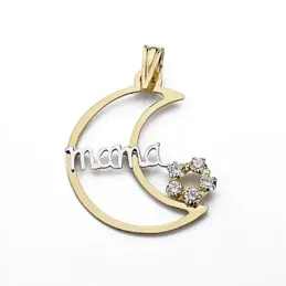 Colgante oro 18k bicolor mamá madre luna circonita [7950]