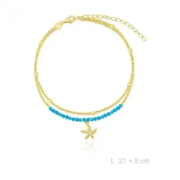 Tobillera Plata Ley 925m chapada en oro 21 cm. doble cadena piedras a