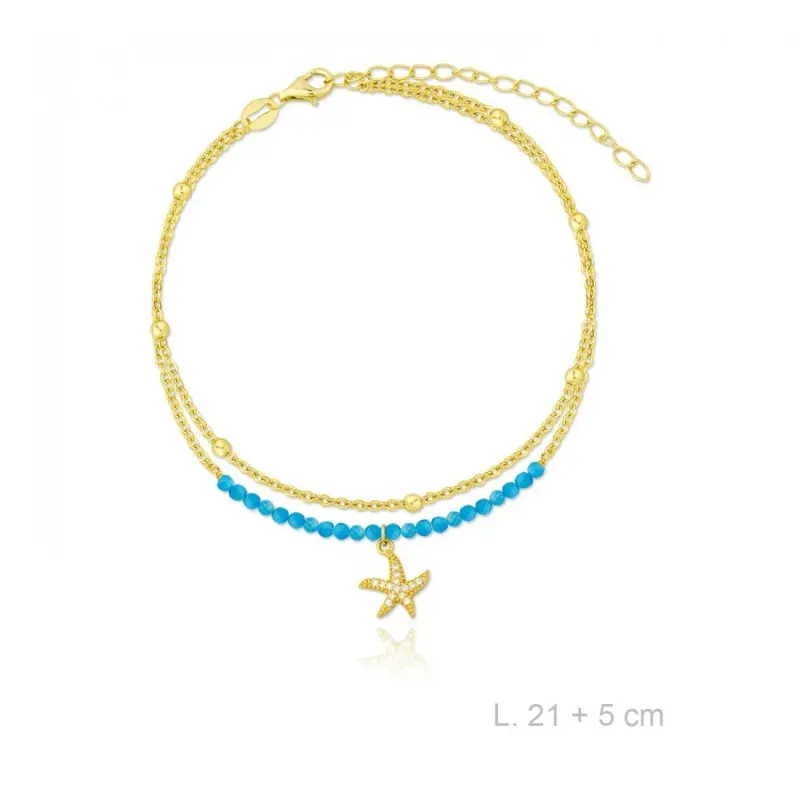 Tobillera Plata Ley 925m chapada en oro 21 cm. doble cadena piedras a