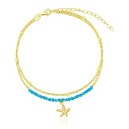 Tobillera Plata Ley 925m chapada en oro 21 cm. doble cadena piedras a