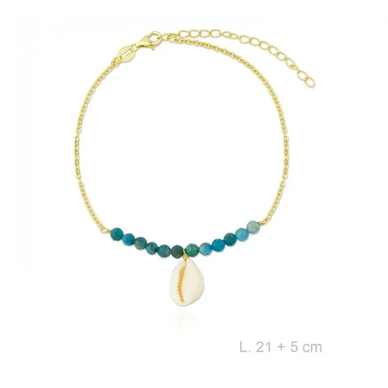 Tobillera en Plata de Ley 925m chapada en oro con 21 cm. piedras azul