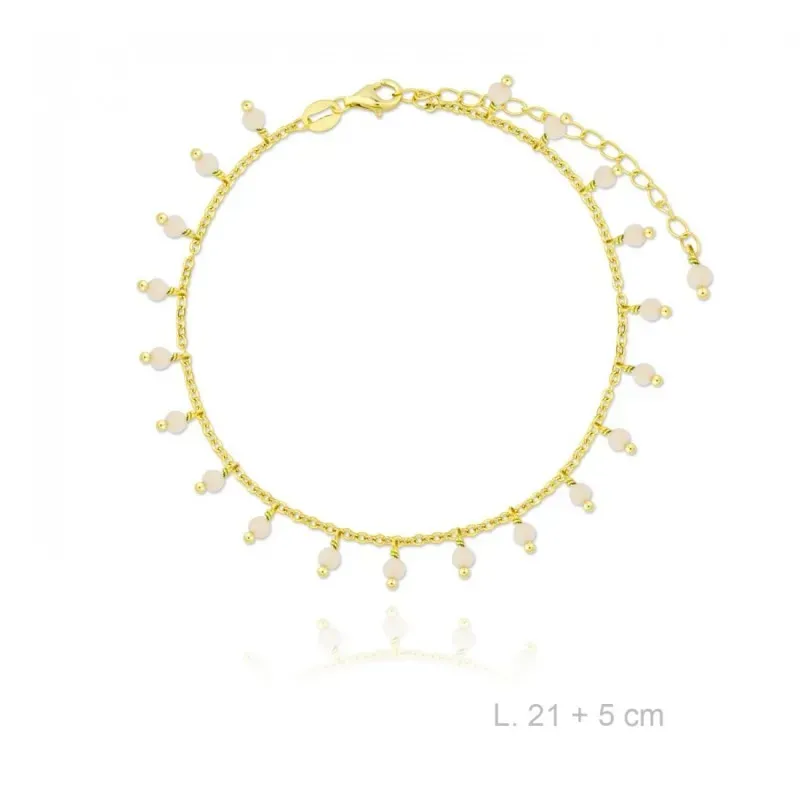 Tobillera en Plata de Ley 925m chapada en oro con 21 cm. piedras rosa