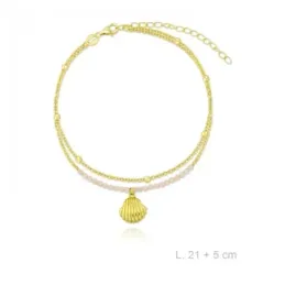 Tobillera en Plata de Ley 925m con 21 cm. doble cadena con piedras ro
