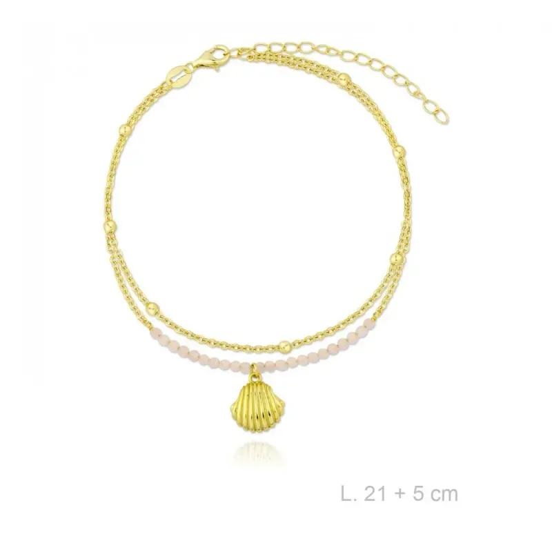 Tobillera en Plata de Ley 925m con 21 cm. doble cadena con piedras ro