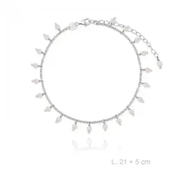 Tobillera en Plata de Ley 925m con 21 cm. perlas combinadas con bolas