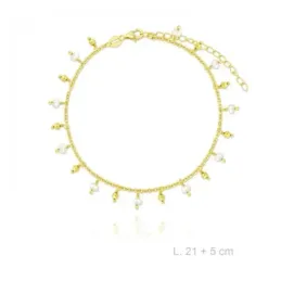 Tobillera en Plata de Ley 925m chapada en oro con 21 cm. perlas combi