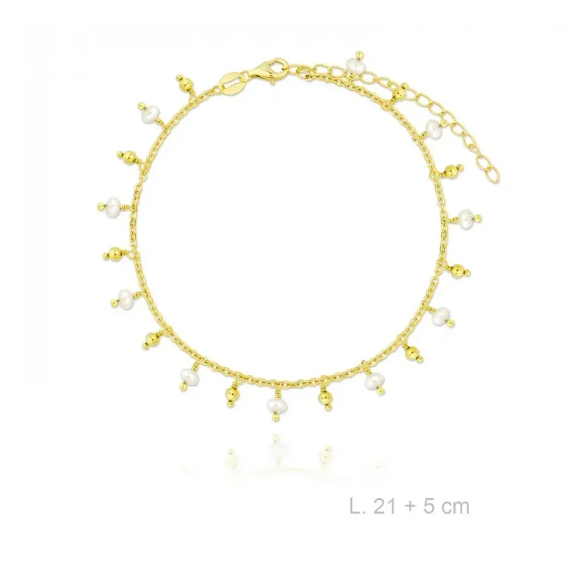 Tobillera en Plata de Ley 925m chapada en oro con 21 cm. perlas combi