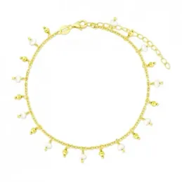Tobillera en Plata de Ley 925m chapada en oro con 21 cm. perlas combi