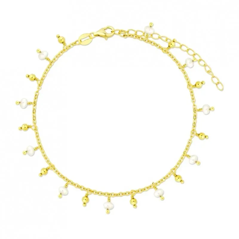 Tobillera en Plata de Ley 925m chapada en oro con 21 cm. perlas combi