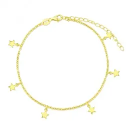 Tobillera en Plata de Ley 925m chapada en oro con 21 cm. estrellas co