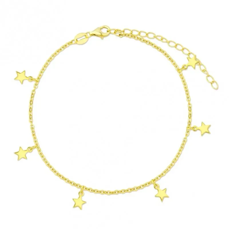 Tobillera en Plata de Ley 925m chapada en oro con 21 cm. estrellas co