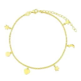 Tobillera Plata de Ley 925m chapada en oro 21 cm. corazones flores es
