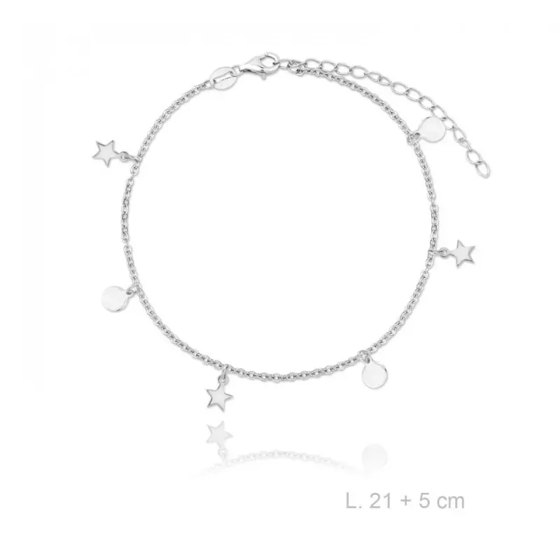Tobillera en Plata de Ley 925m con 21 cm. colgantes combinados discos