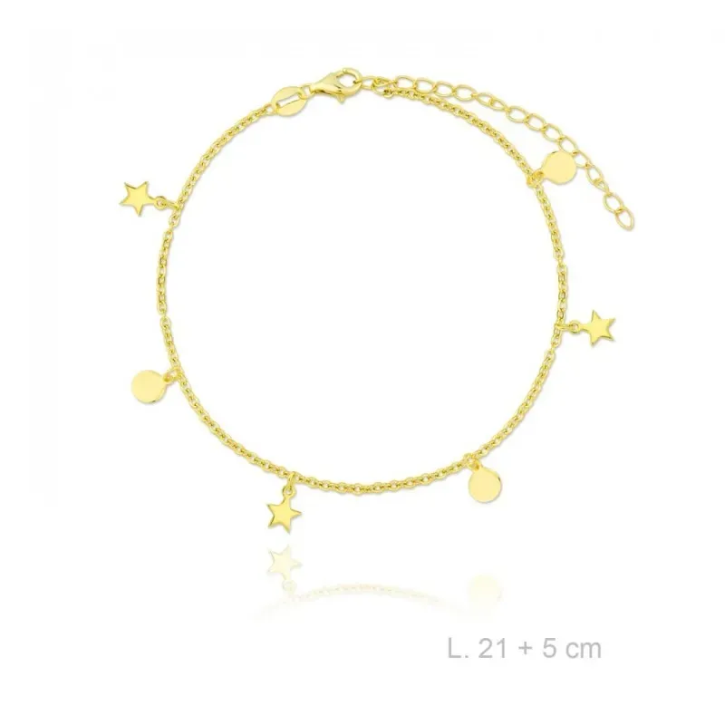 Tobillera en Plata de Ley 925m chapada en oro con 21 cm. colgantes co
