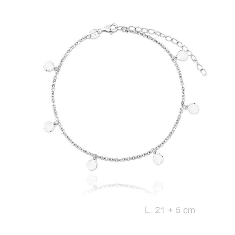 Tobillera en Plata de Ley 925m con 21 cm. discos colgantes