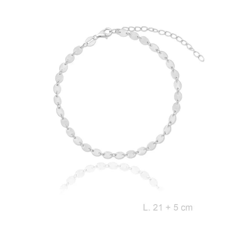 Tobillera en Plata de Ley 925m con 21 cm. piezas ovaladas lisas