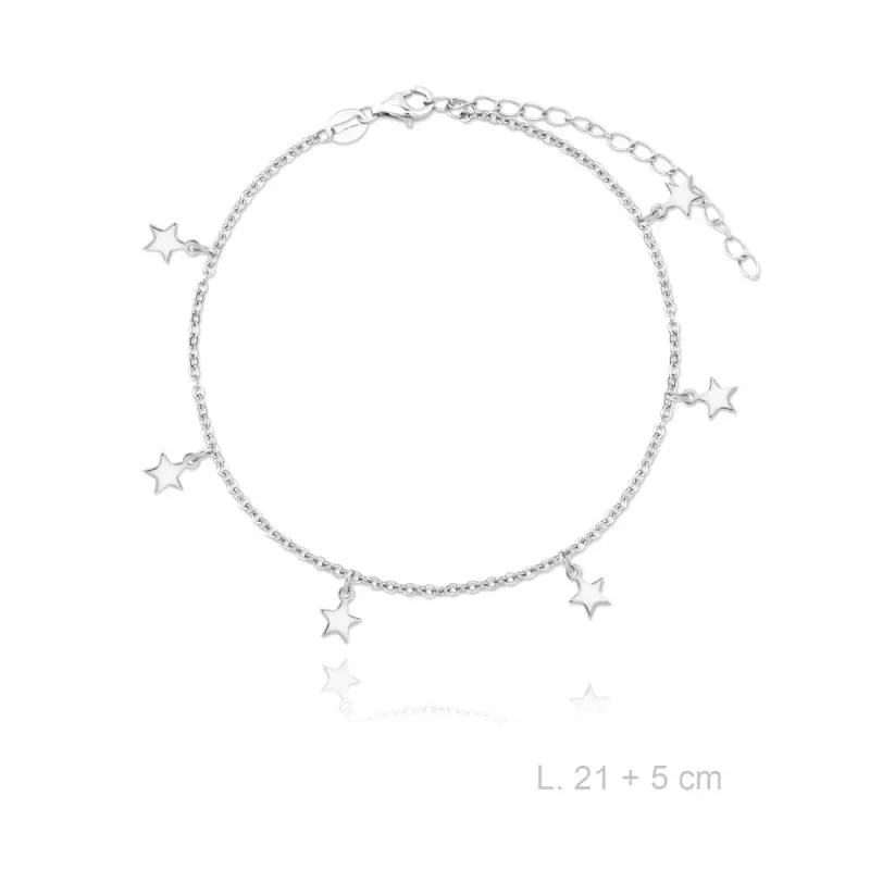 Tobillera en Plata de Ley 925m con 21 cm. estrellas colgantes